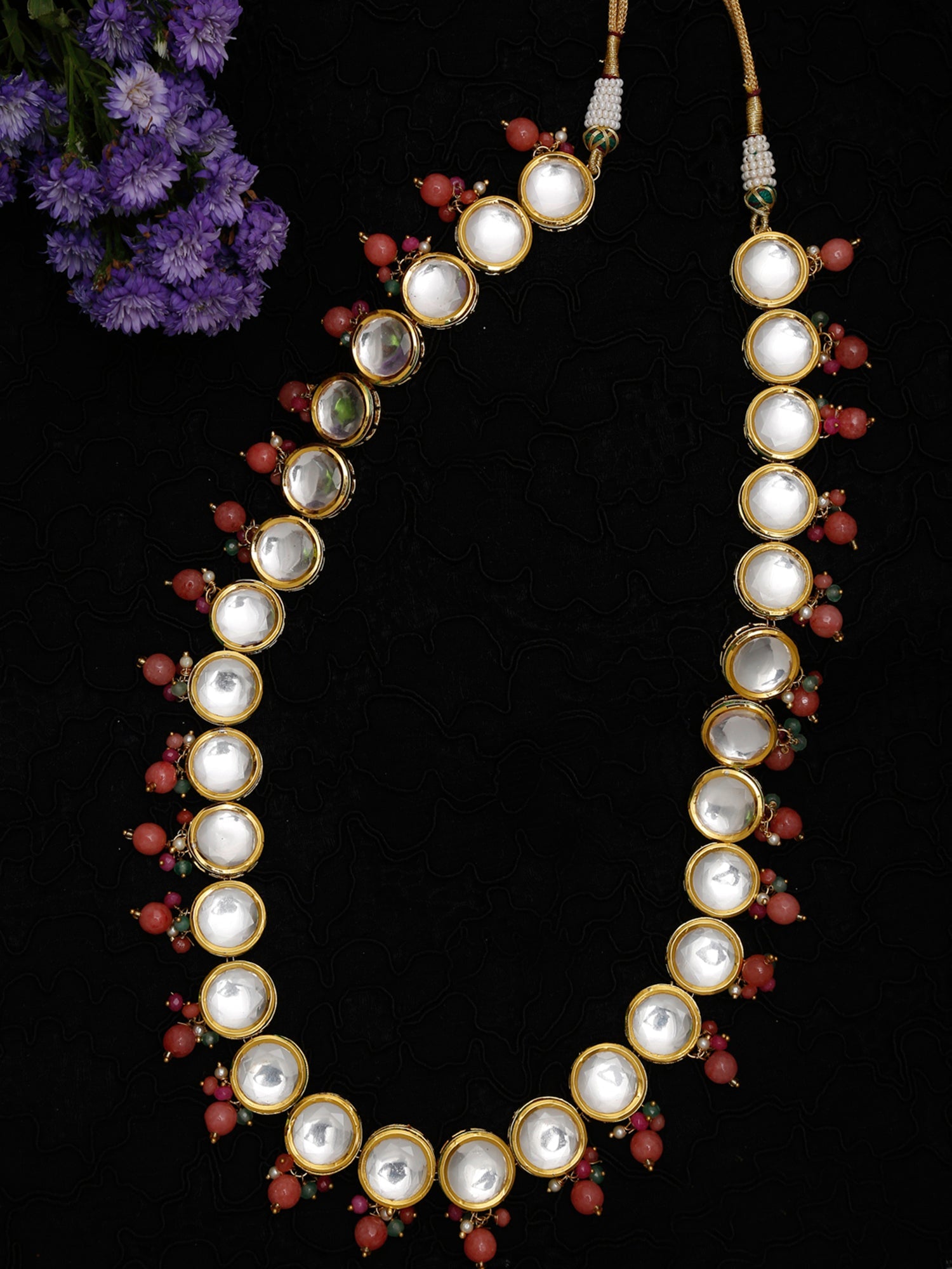 Gold-Plated Pink Kundan Pearls Studded Necklace - Ruby Raang - Distacart