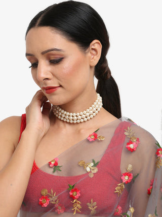 Gold-Toned White Gold-Plated Handcrafted Necklace - Ruby Raang - Distacart