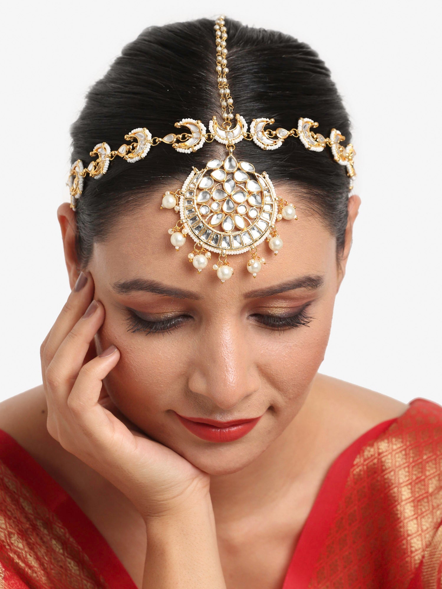 Gold-Plated White Kundan Matha Patti - Ruby Raang - Distacart