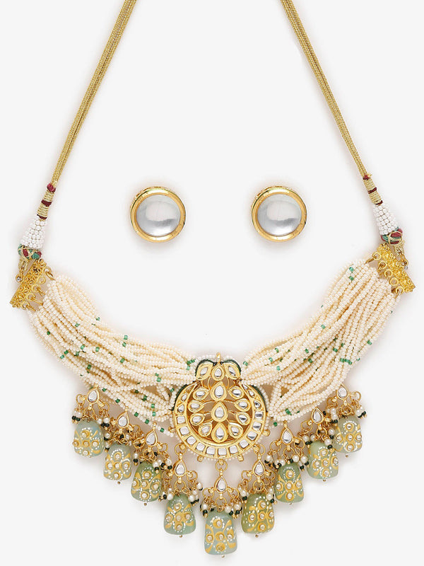 Gold-Polished White Kundan Stone Studded Jewellery Set - Ruby Raang main image 1