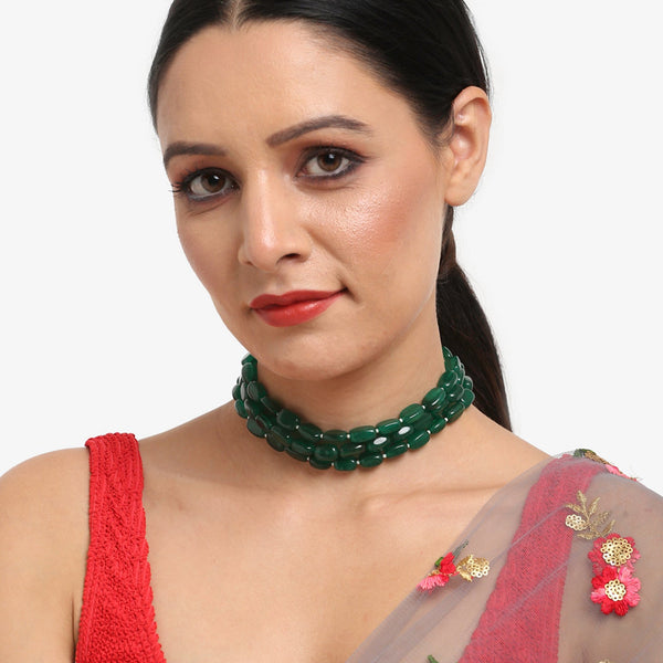 Gold-Toned Green Emerald Gold-Plated Layered Choker - Ruby Raang - Distacart