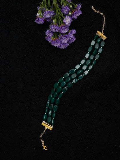 Gold-Toned Green Emerald Gold-Plated Layered Choker - Ruby Raang - Distacart