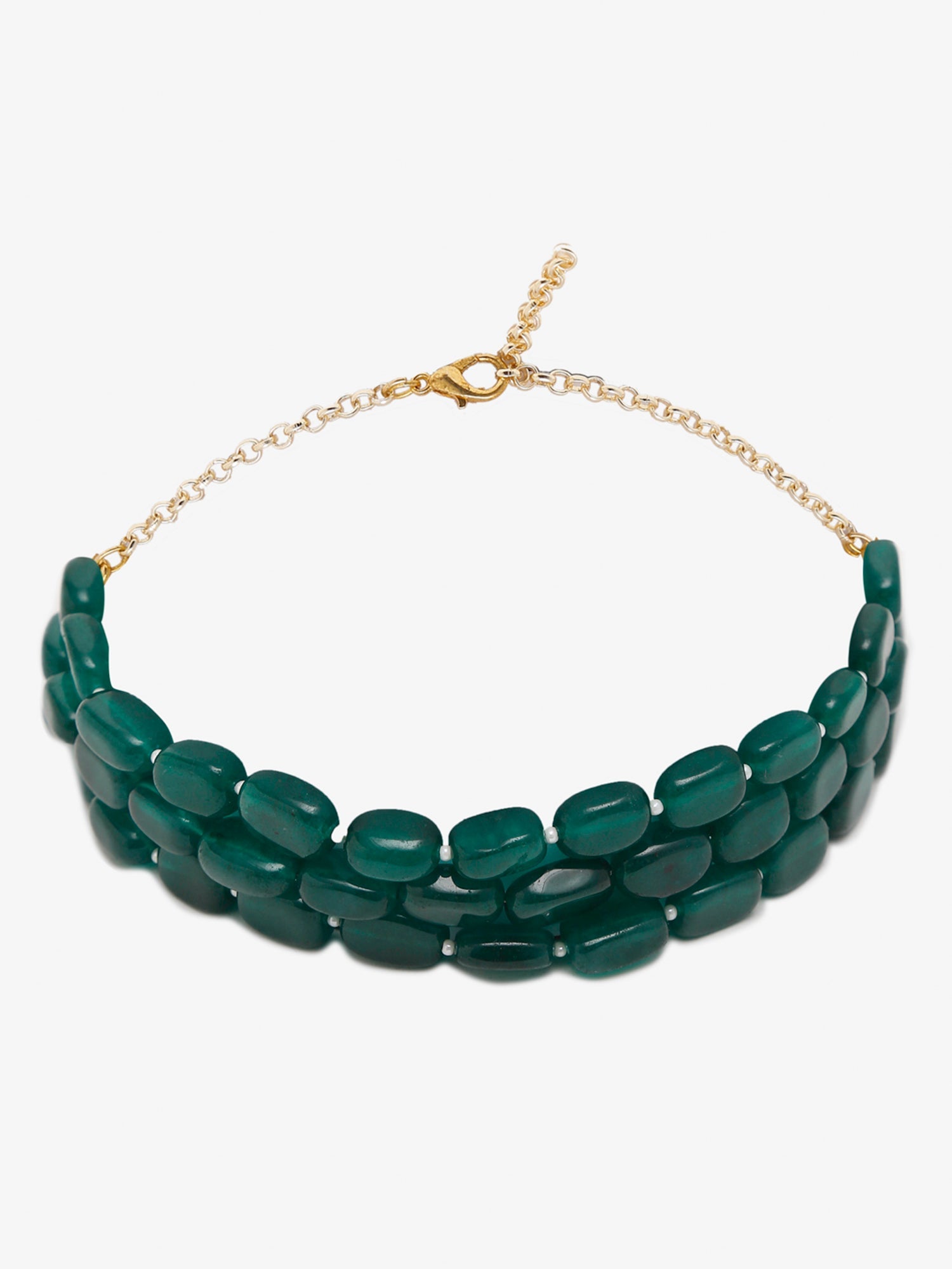 Gold-Toned Green Emerald Gold-Plated Layered Choker - Ruby Raang - Distacart