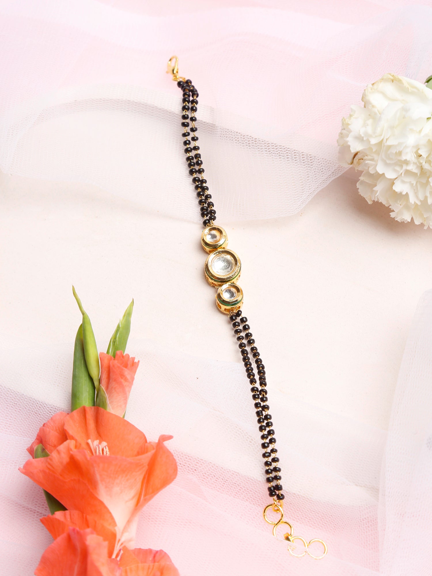 Black Gold-Toned Kundan Mangalsutra Bracelet - Ruby Raang - Distacart