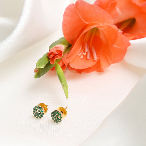 Green Gold-Toned Contemporary Studs Earrings - Ruby Raang - Distacart
