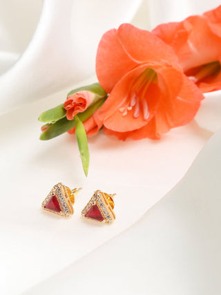 Maroon Contemporary Studs Earrings - Ruby Raang - Distacart