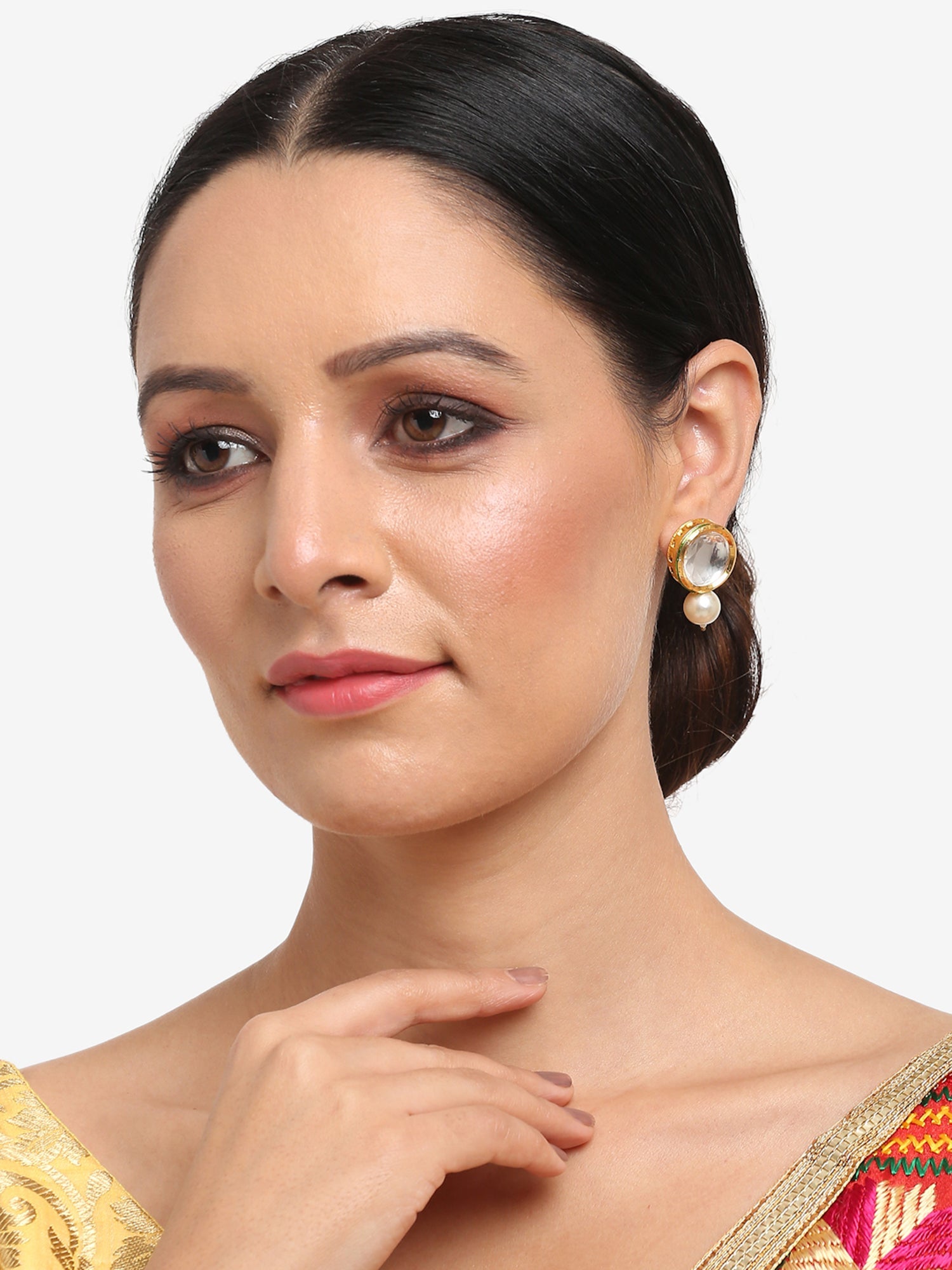 Gold-Toned Contemporary Studs Earrings - Ruby Raang - Distacart