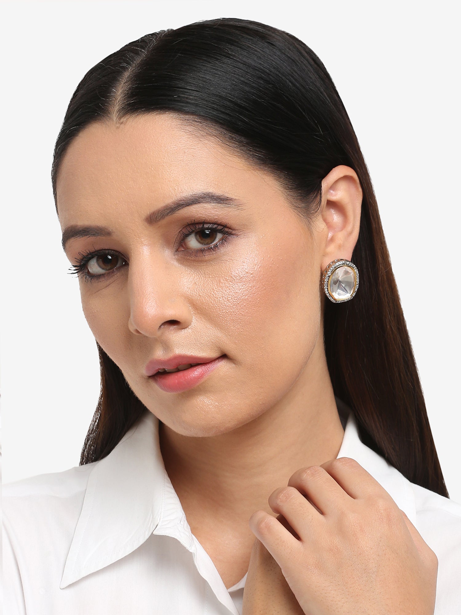 Silver-Toned Contemporary Studs Earrings - Ruby Raang - Distacart