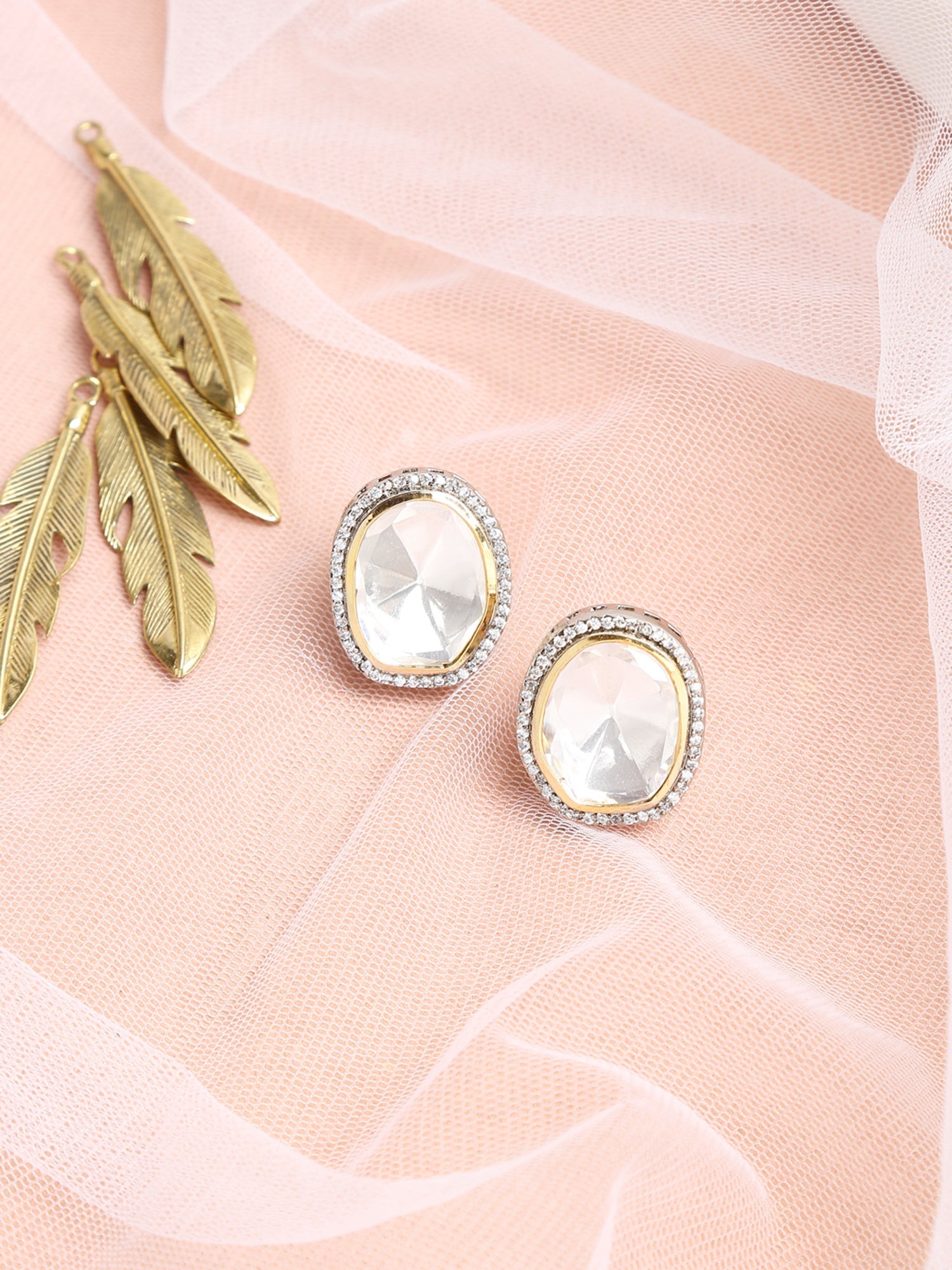 Silver-Toned Contemporary Studs Earrings - Ruby Raang - Distacart