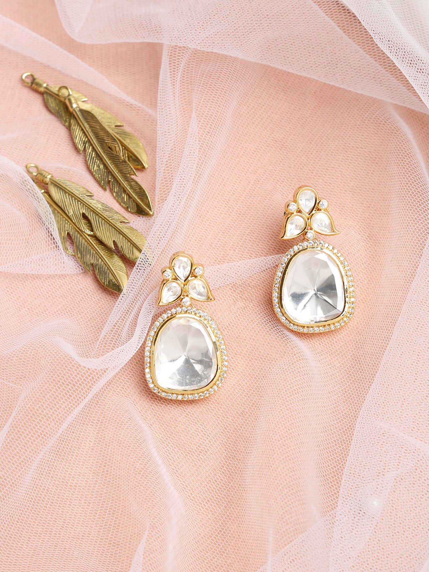 Gold-Toned Contemporary Studs Earrings - Ruby Raang - Distacart