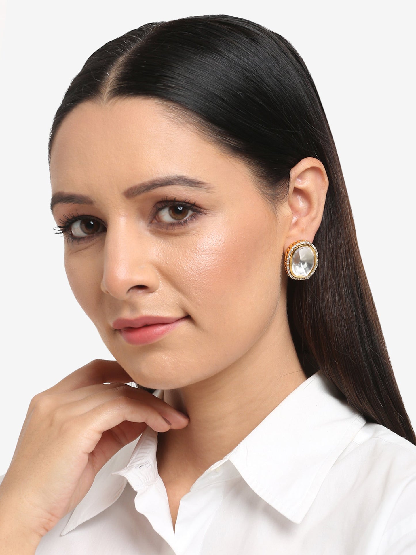 Gold-Toned Contemporary Studs Earrings - Ruby Raang - Distacart