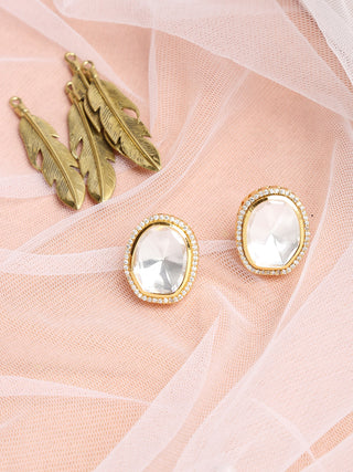 Gold-Toned Contemporary Studs Earrings - Ruby Raang - Distacart