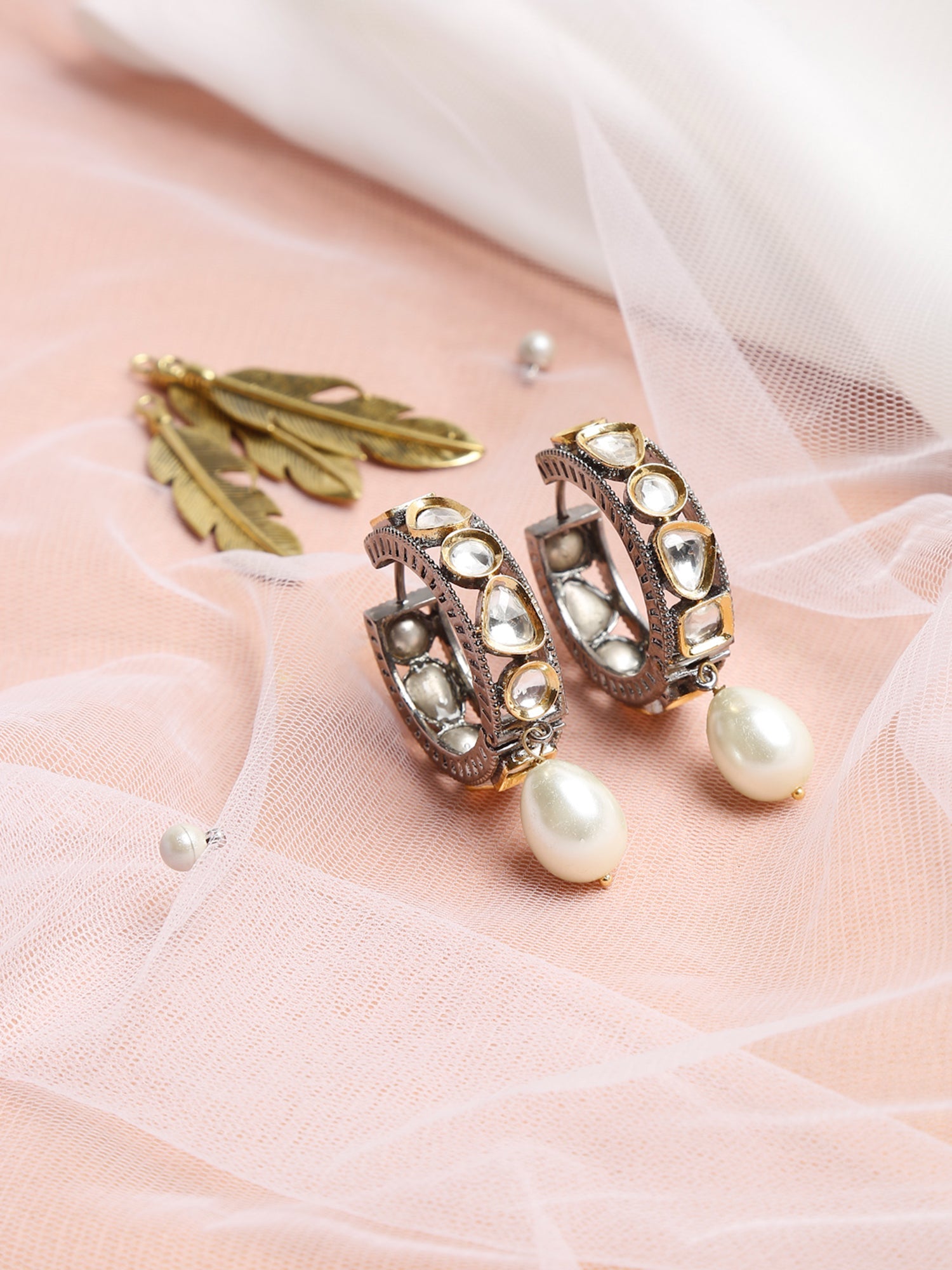 Silver-Toned White Circular Hoop Earrings - Ruby Raang - Distacart