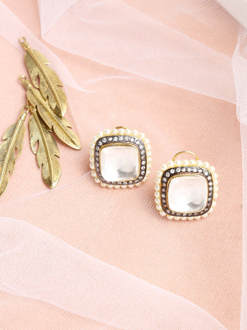 White Contemporary Studs Earrings - Ruby Raang - Distacart