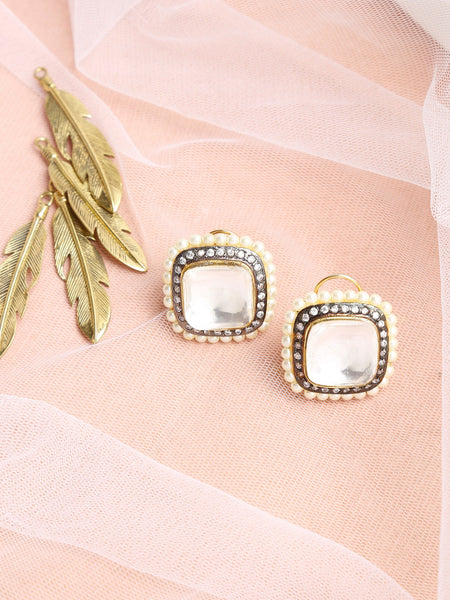 White Contemporary Studs Earrings - Ruby Raang - Distacart