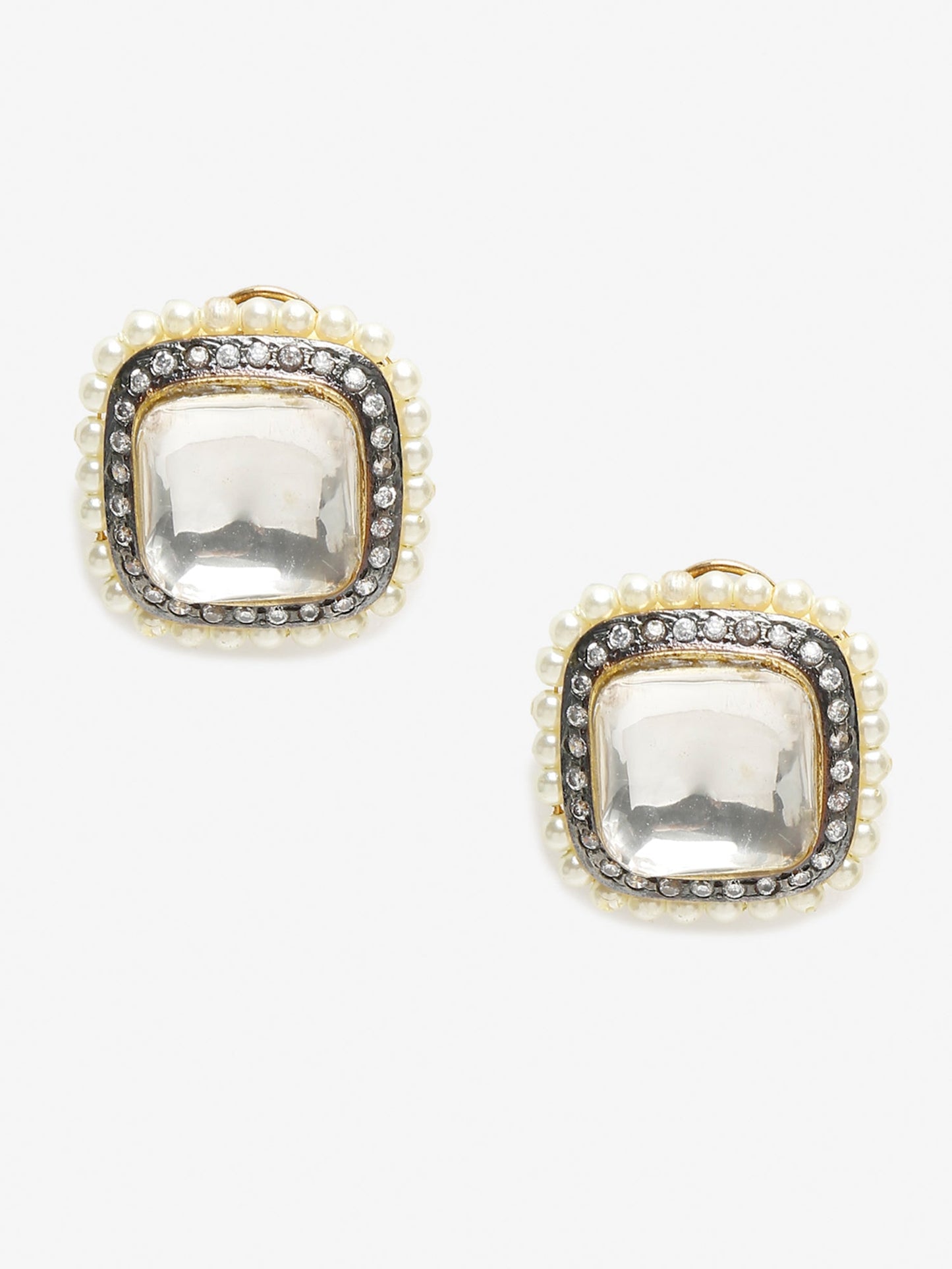 White Contemporary Studs Earrings - Ruby Raang - Distacart