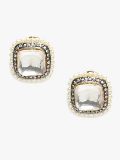 White Contemporary Studs Earrings - Ruby Raang - Distacart