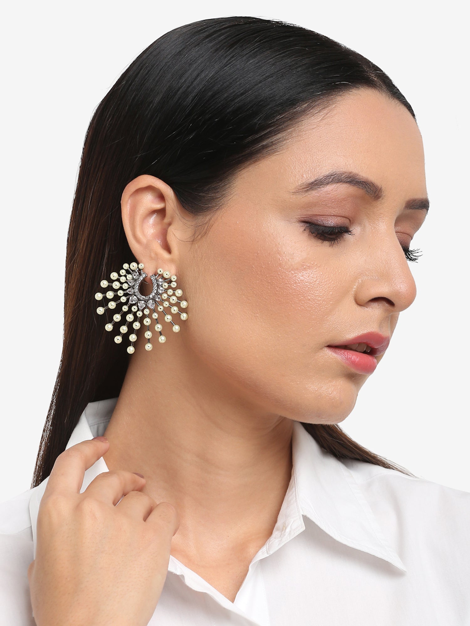 White Contemporary Drop Earrings - Ruby Raang - Distacart