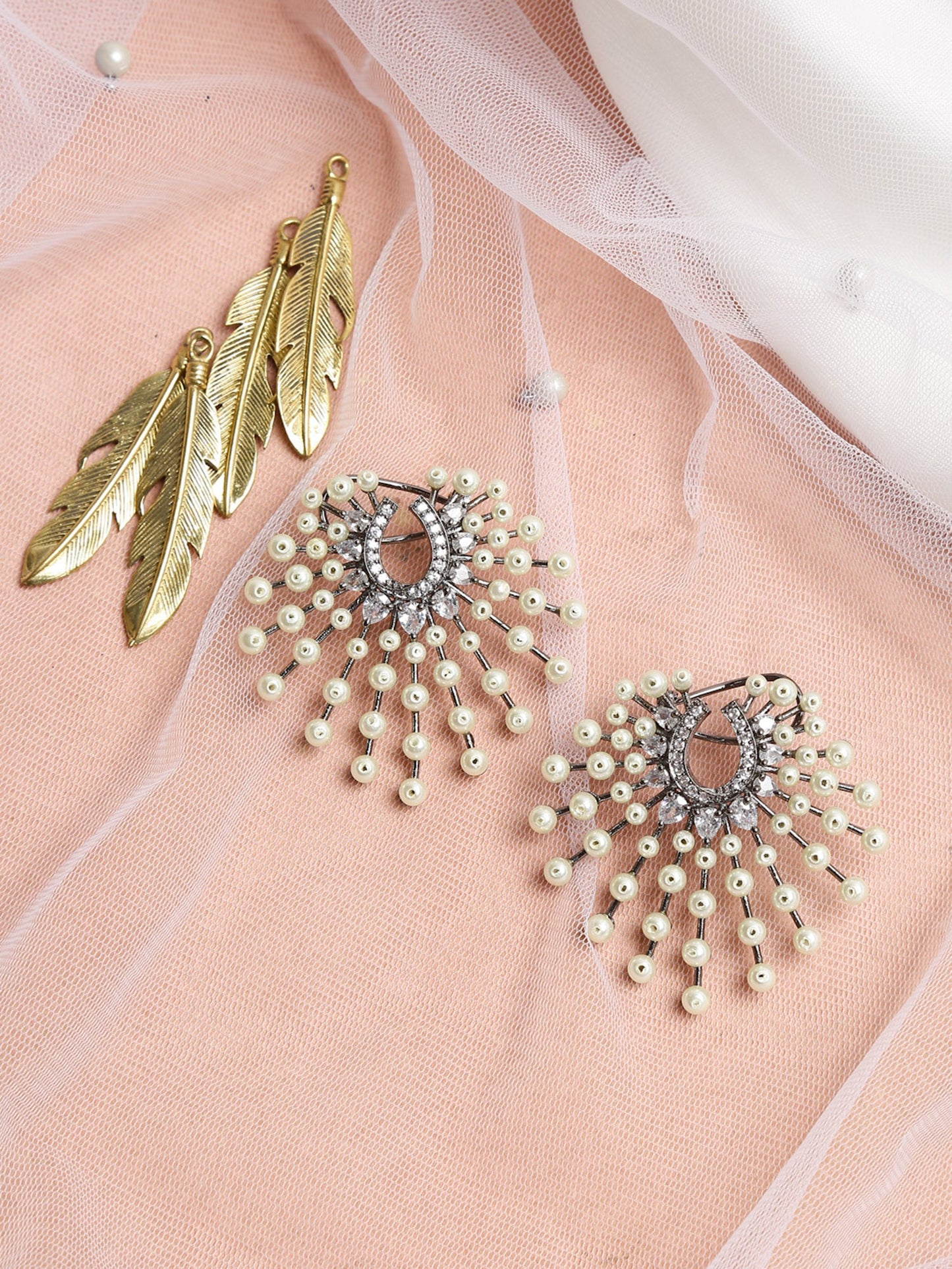 White Contemporary Drop Earrings - Ruby Raang - Distacart