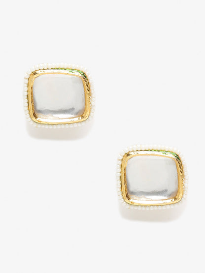White Artificial Stone Beads Studded Contemporary Studs Earrings - Ruby Raang - Distacart
