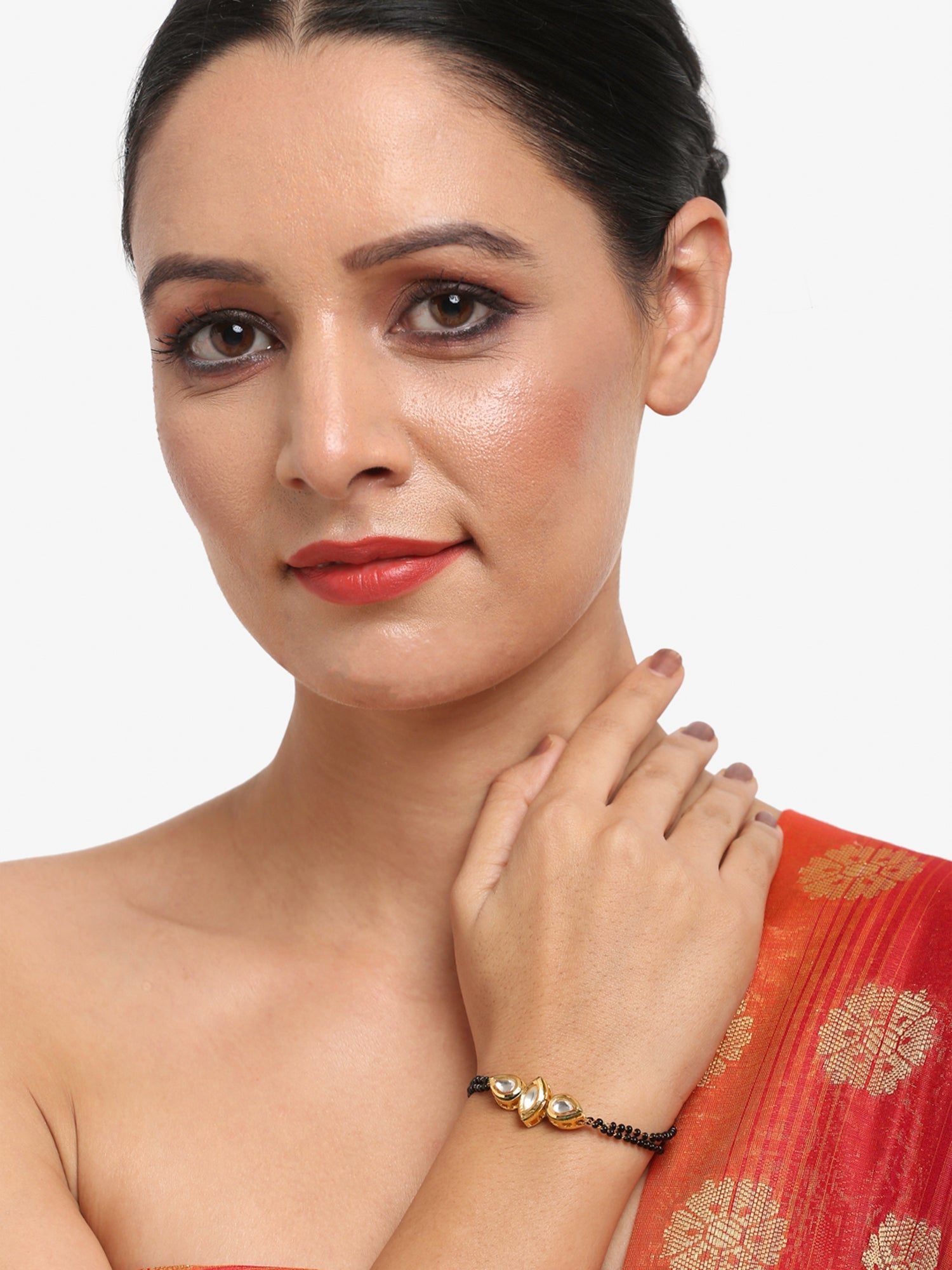 Women's Black Gold-Plated Kundan Mangalsutra Bracelet - Ruby Raang - Distacart