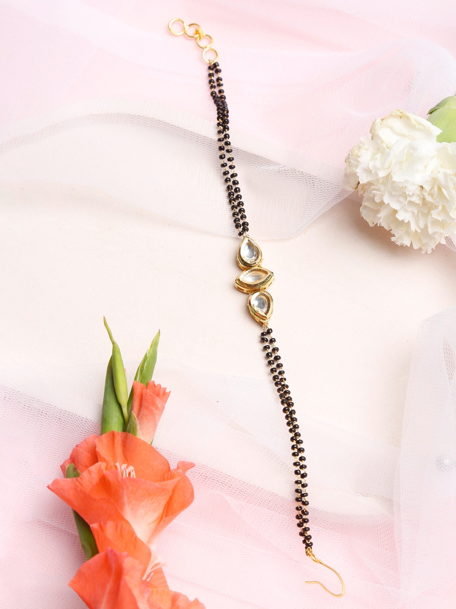 Women's Black Gold-Plated Kundan Mangalsutra Bracelet - Ruby Raang - Distacart