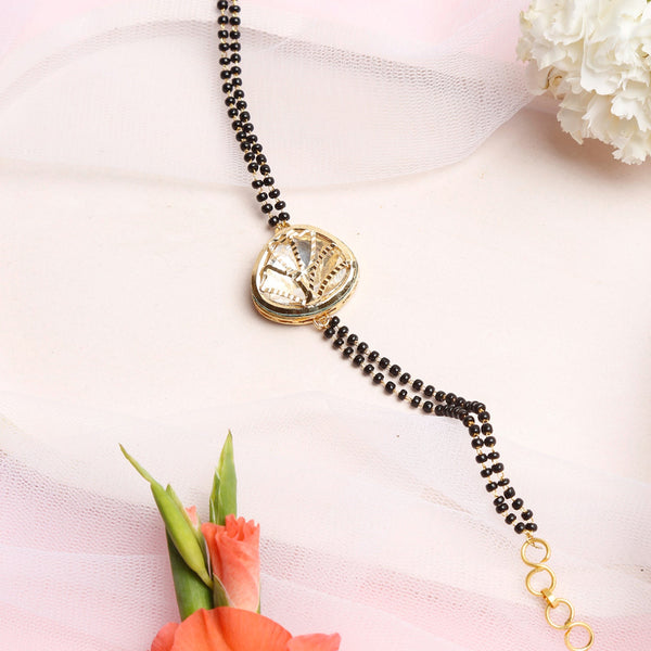 Women's Black Gold-Plated Charm Kundan Studded Mangalsutra Bracelet - Ruby Raang - Distacart