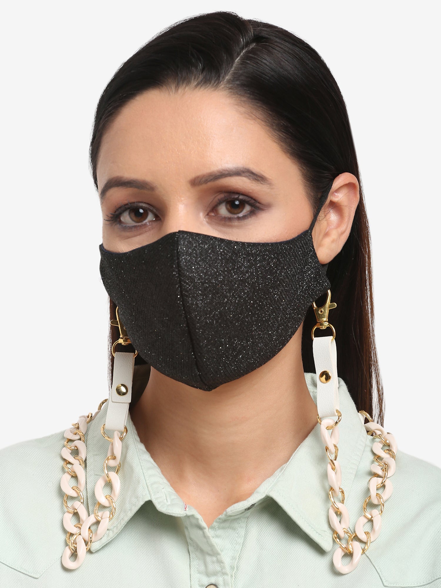 White Gold-Toned Beaded Mask Chain - Ruby Raang - Distacart