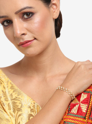 Women's Gold-Toned White Pearls Handcrafted Gold-Plated Multistrand Bracelet - Ruby Raang - Distacart
