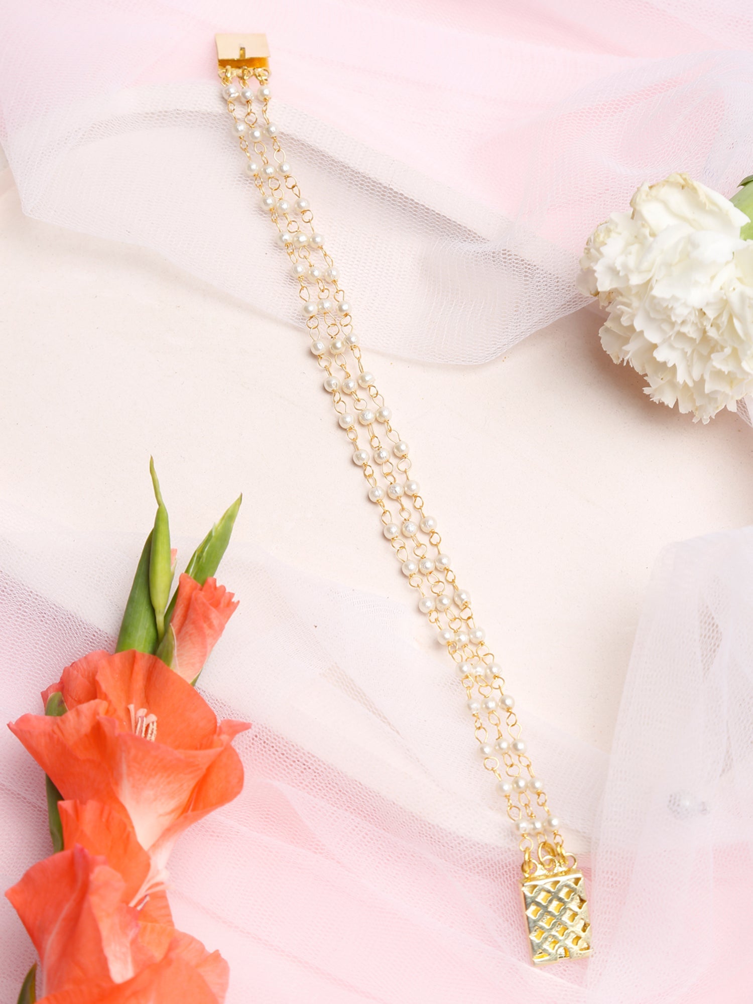 Women's Gold-Toned White Pearls Handcrafted Gold-Plated Multistrand Bracelet - Ruby Raang - Distacart