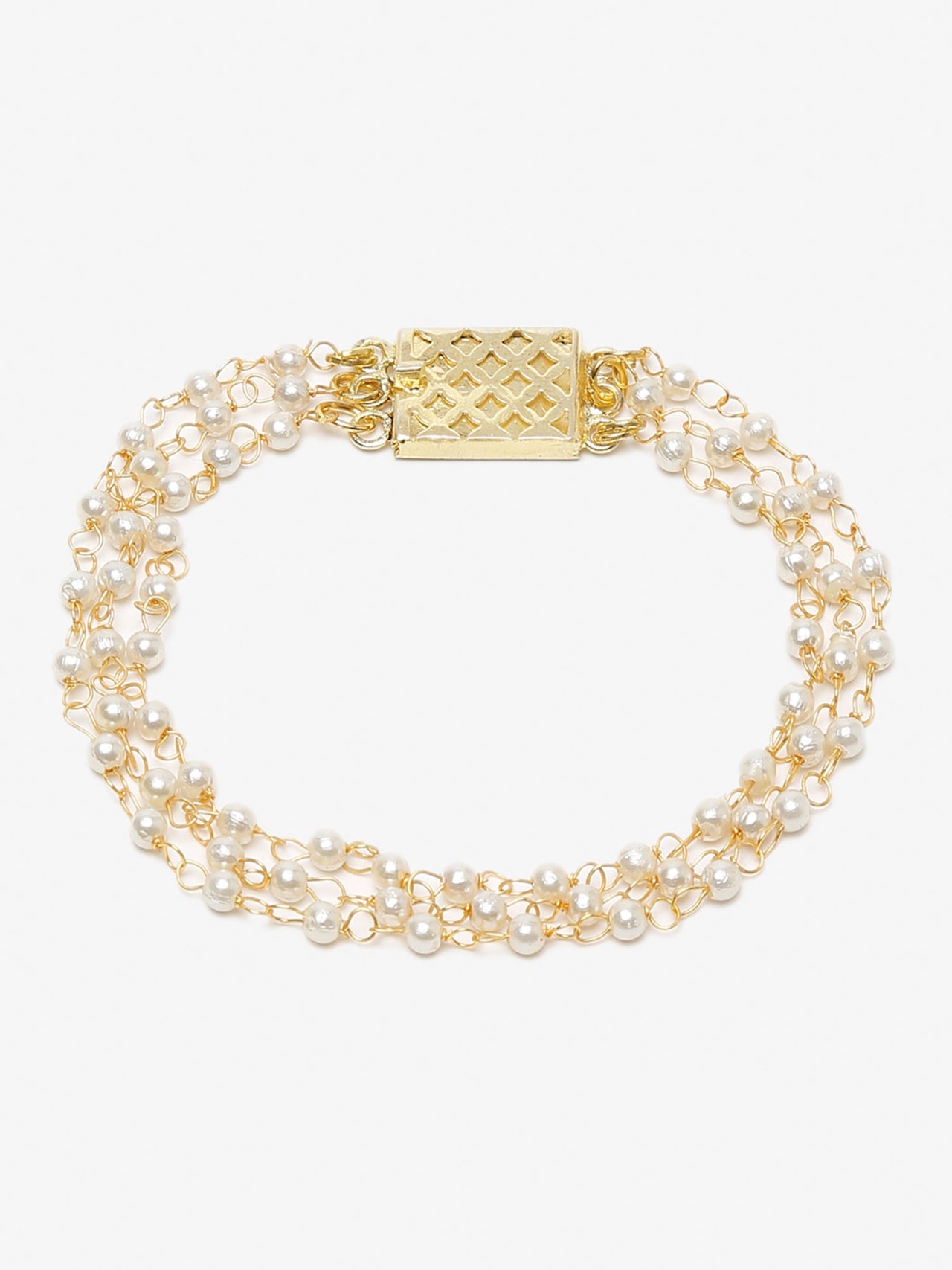 Women's Gold-Toned White Pearls Handcrafted Gold-Plated Multistrand Bracelet - Ruby Raang - Distacart