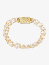 Thumbnail for Women's Gold-Toned White Pearls Handcrafted Gold-Plated Multistrand Bracelet - Ruby Raang - Distacart