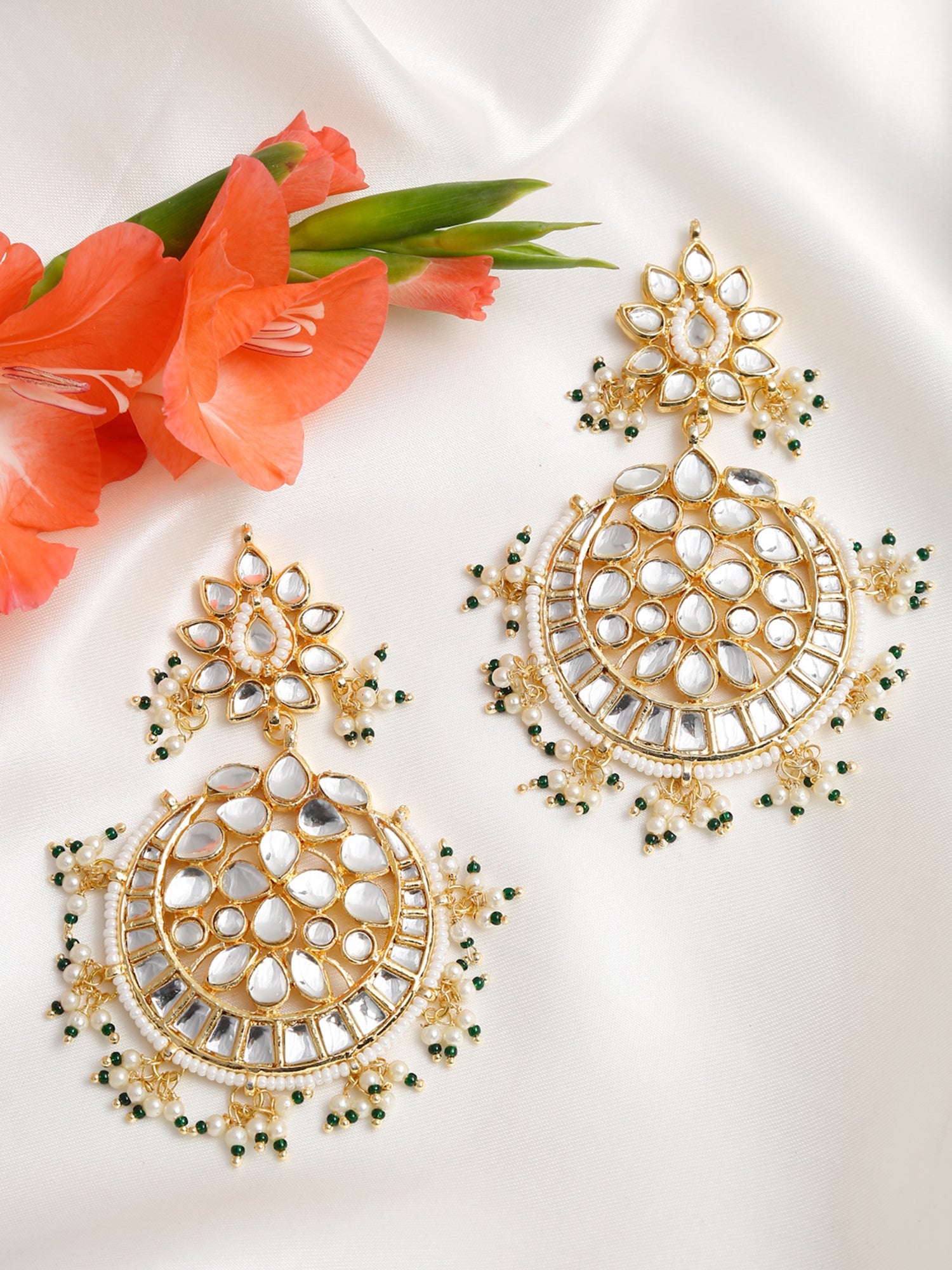 Green Contemporary Chandbalis Earrings - Ruby Raang - Distacart