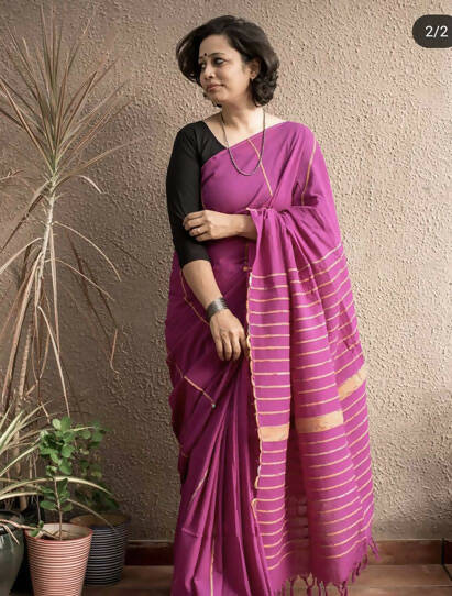 Exclusive Collection Khadi Cotton Handloom Khesh Saree With Blouse Piece - Light Purple - Distacart
