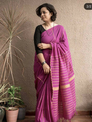 Exclusive Collection Khadi Cotton Handloom Khesh Saree With Blouse Piece - Light Purple - Distacart