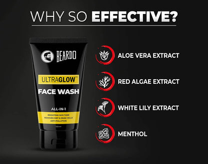 Beardo Ultraglow Face Wash & De-Tan Peel Off Mask Combo - Distacart