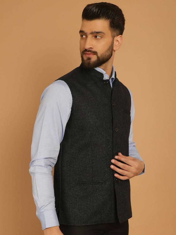 Even Apparels Pure Wool Nehru Jacket - Blue - Distacart