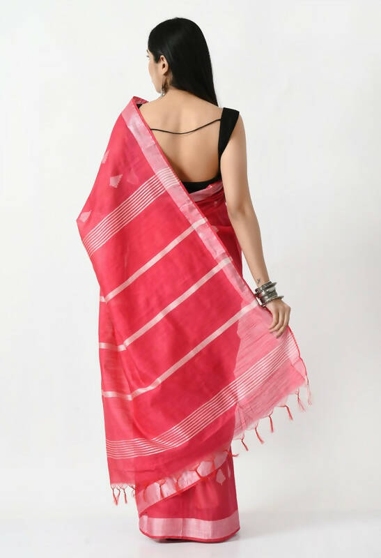 Mominos Fashion Moeza Rose Pink All Over Buti Handloom Silk Saree with unstitched Blouse piece - Distacart