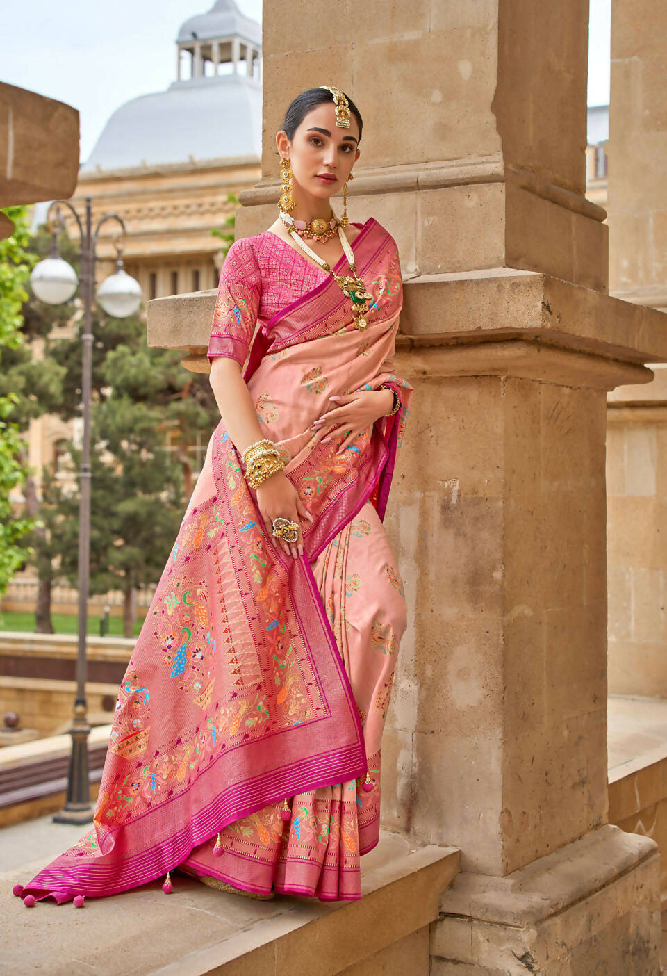 Bittersweet Peach Superior V.P.Silk Woven Printed Patola Silk Saree - Rewaa Milano - Distacart