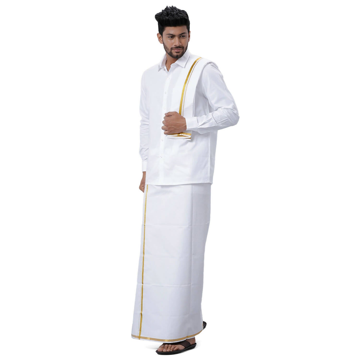 Ramraj Cotton Mens Wedding Set White Regular Dhoti, Shirt & Towel - Distacart