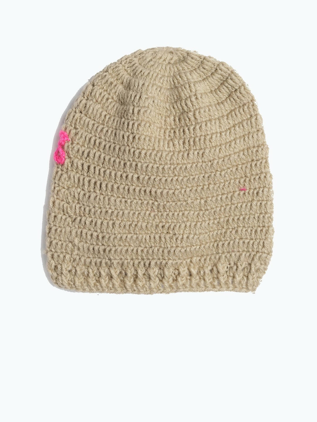 Chutput Kids Woollen Hand Knitted Flower And Animal Detail Cap - Beige - Distacart