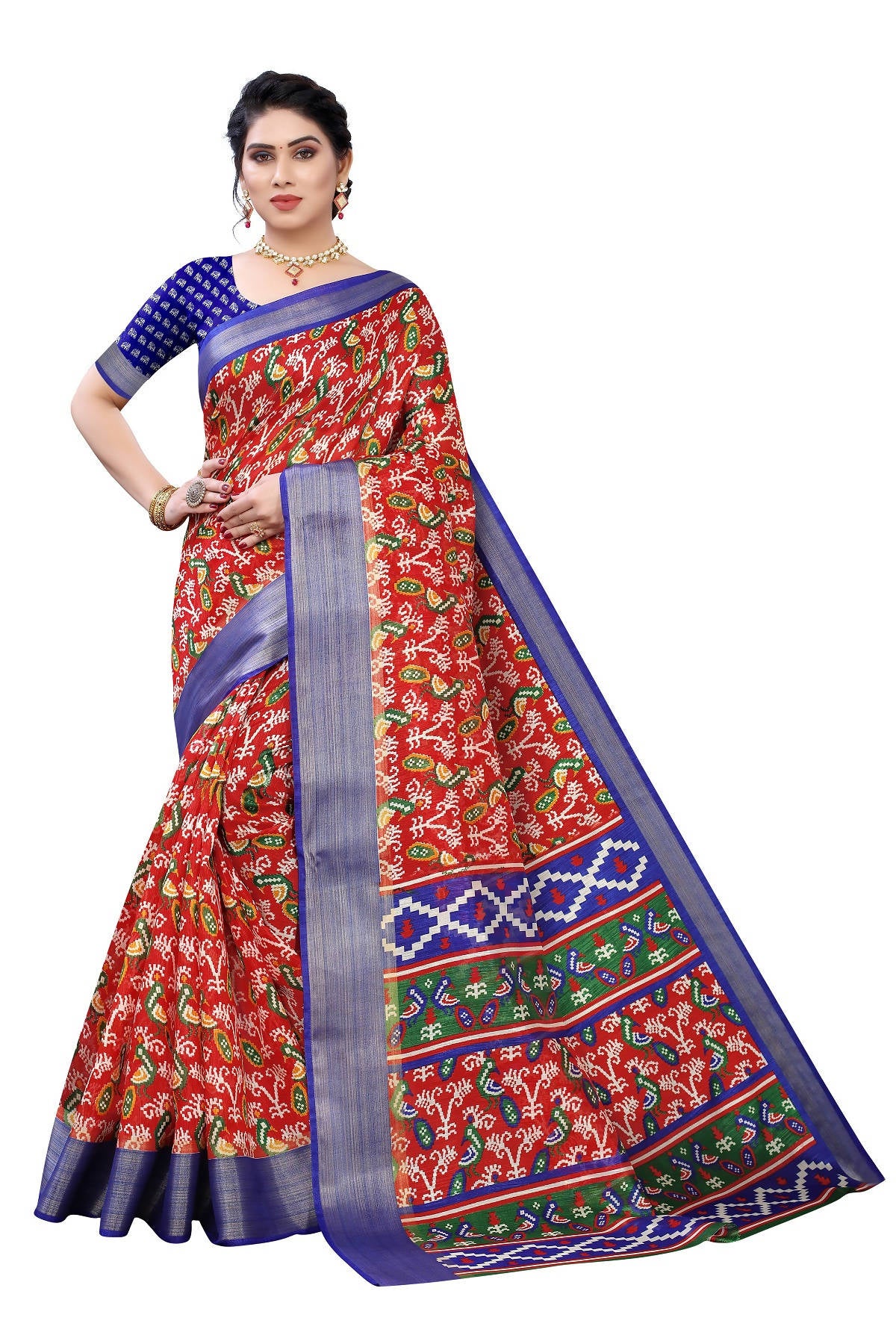 Vamika Red Linen Jari Border Saree - Distacart