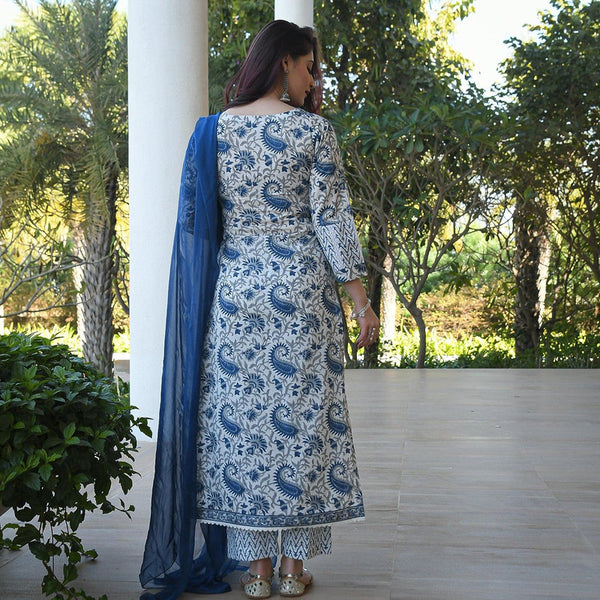 Blue Floral Printed kurta & Pants Set main image 1