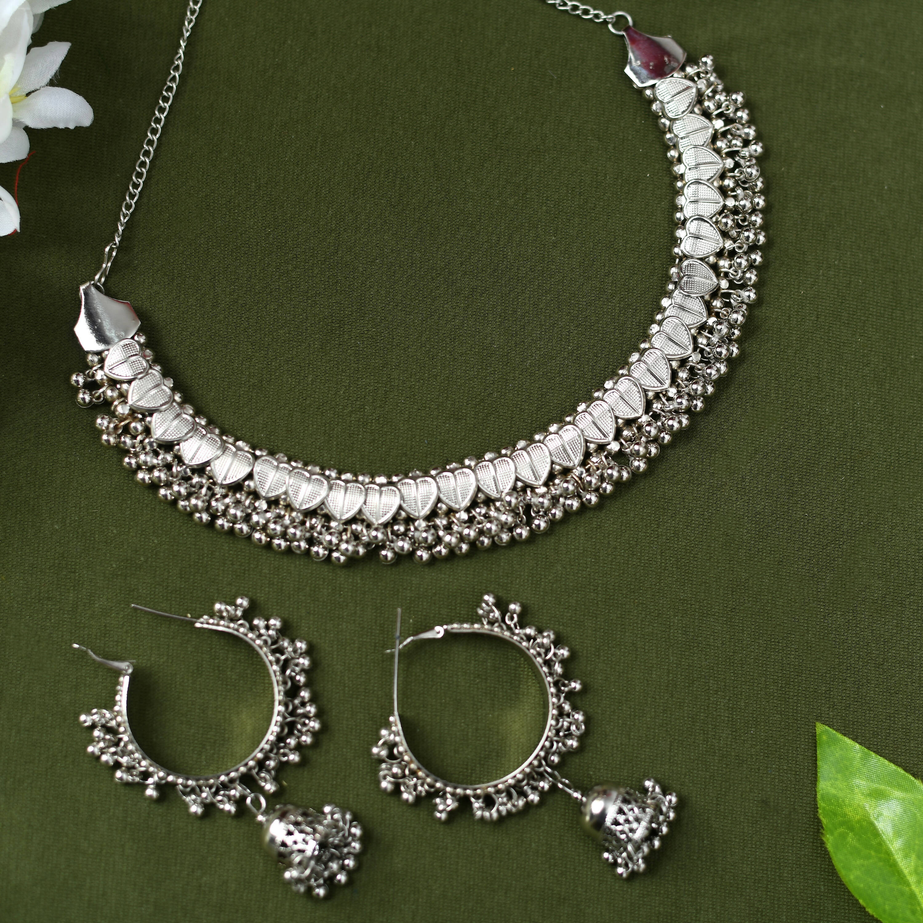 Mominos Fashion Johar Kamal Oxidised Silver-Plated Heart Design Necklace Choker Set For Women - Distacart