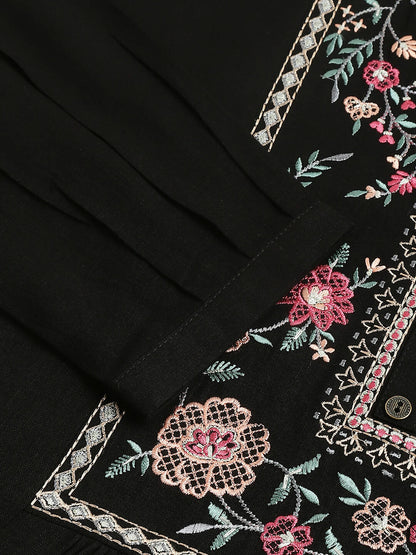 Black Rayon Yoke Embroidered A-line Top - Tarini - Distacart