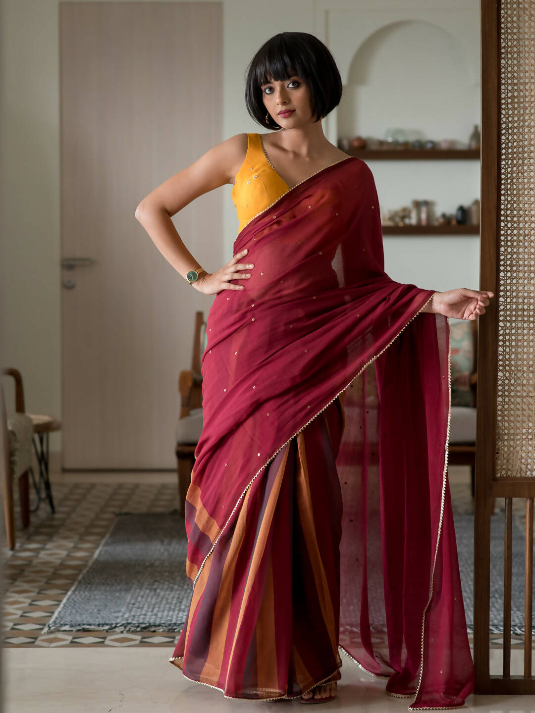Suta Red Woven Design Pure Cotton Saree - Distacart