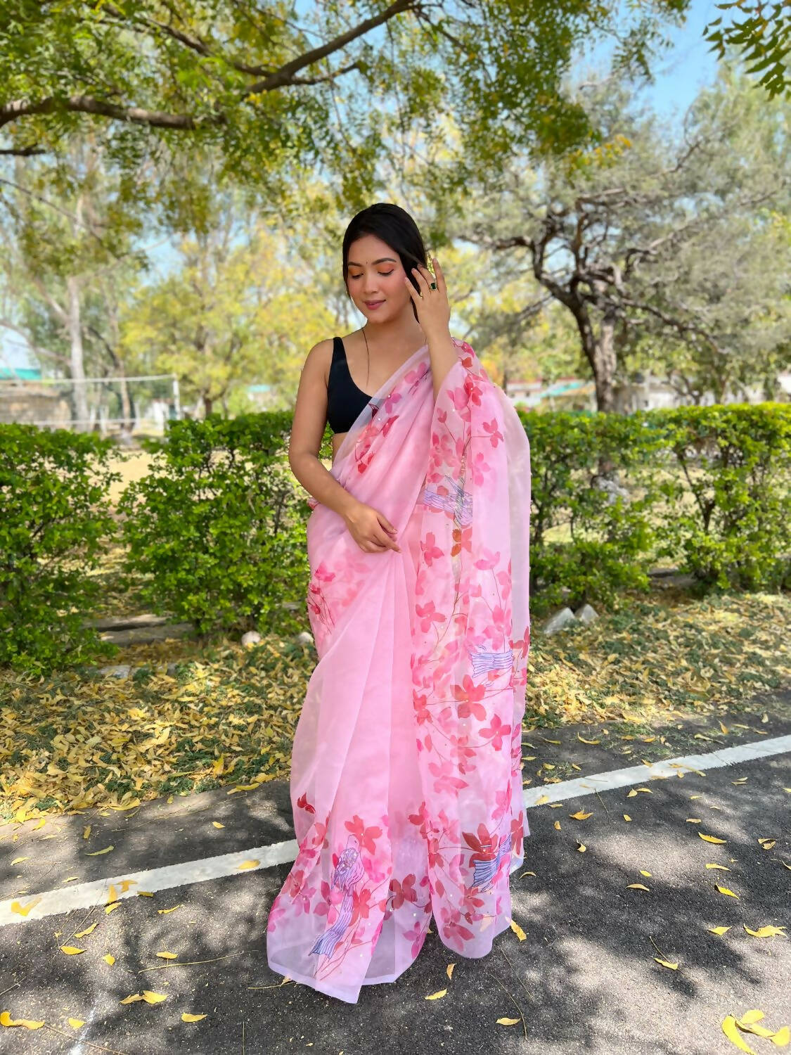 Vamsee Pink Organza Saree - Distacart