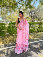 Thumbnail for Vamsee Pink Organza Saree - Distacart