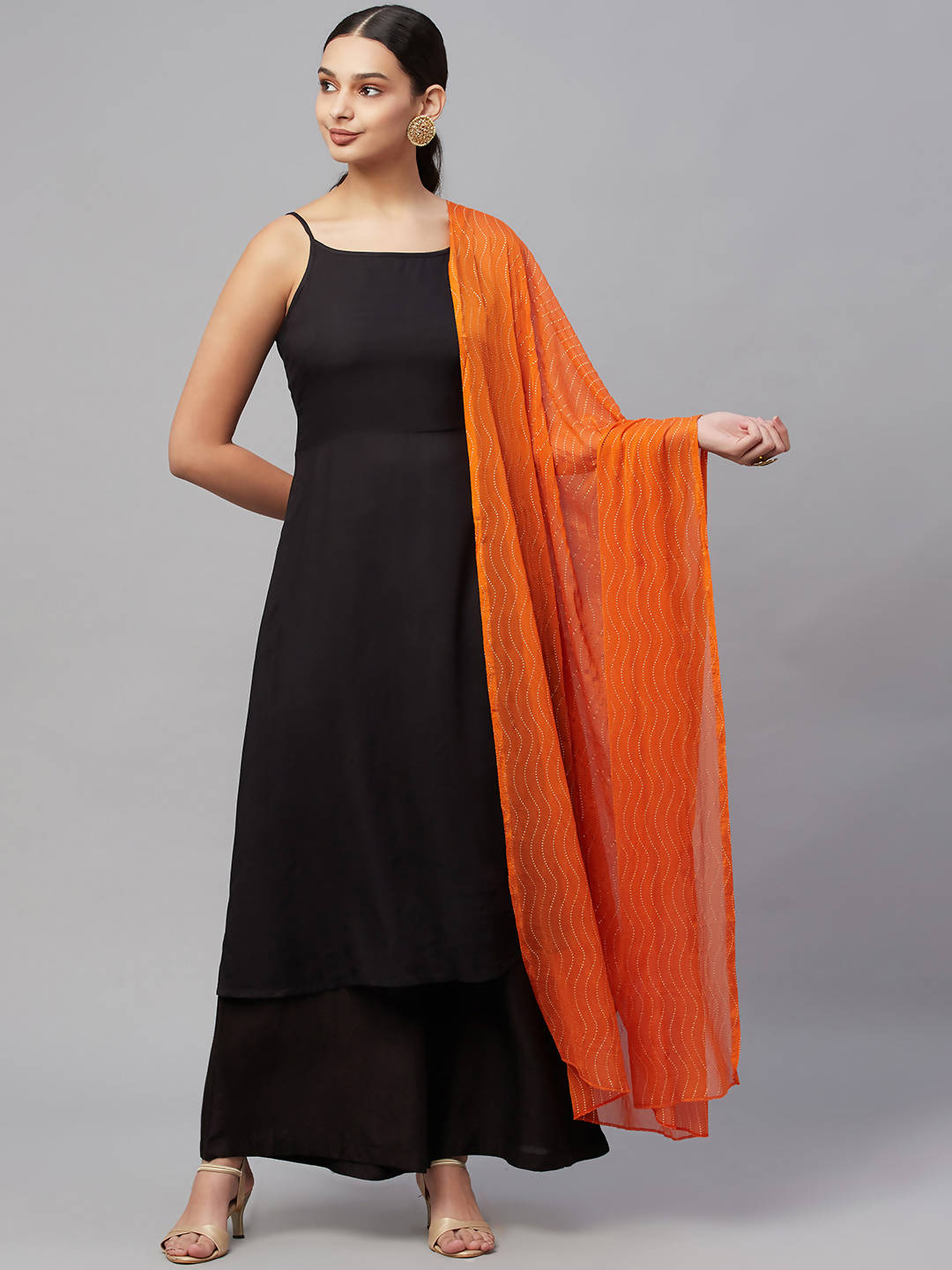 Myshka Rayon Square Neck Sleeveless Solid Women'S Kurta Palazzo Dupatta Set - Distacart