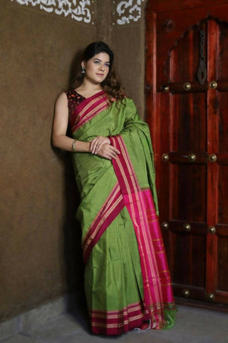 Very Much Indian Handloom Cotton Viscose Ilkal Saree – Bright Green - Distacart